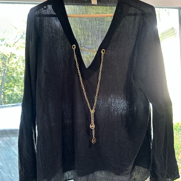 Michael Kors Black Sheer Blouse with Gold Chain - Picture 1 of 4
